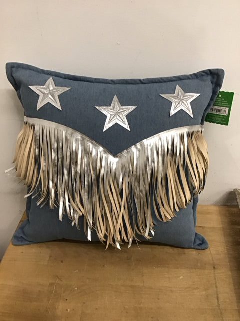16" Denim W/Silver Western Theme Pillow
