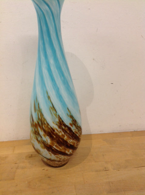 Vase- 20" Blue & Brown Glass Drip