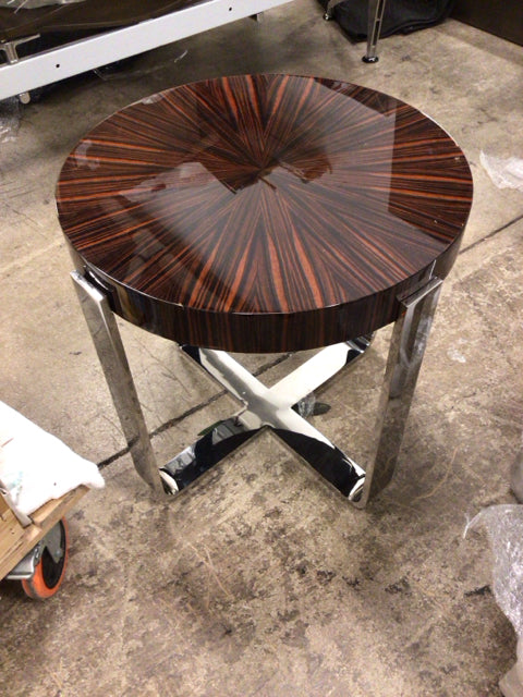 AS-IS Round Brown Lacquered Top Chrome Base End Table(Scratches/Knicks)