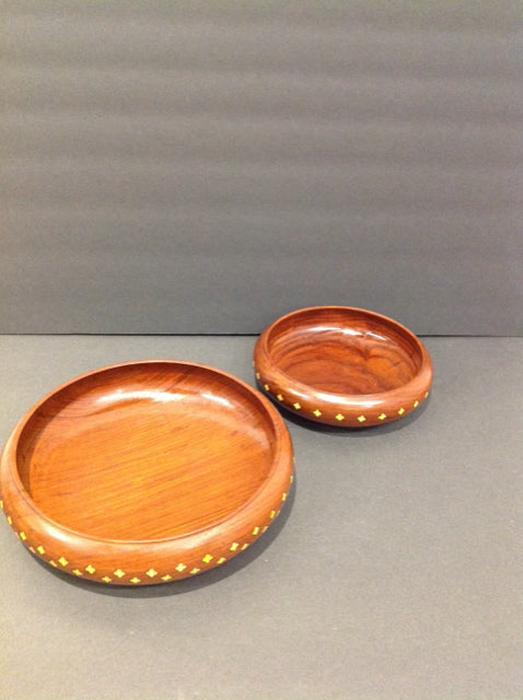 Set/2 Teakwood Bowls w/Bone Inlay