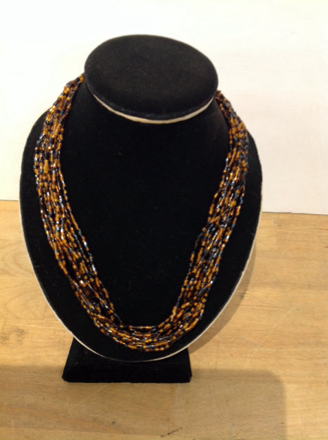 Black/Brown Multi-Strand Beaded Necklace