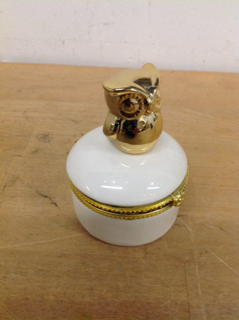 White & Gold Owl Trinket Box