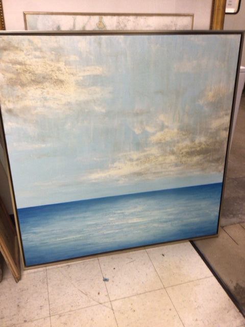 49 1/2" Square Silver Framed Ocean Print On Canvas