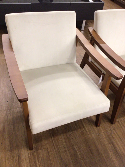 Cream Upholstered/Wood Arm Chair