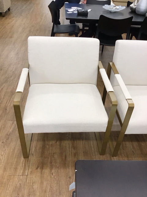 Beige Upholstered & Gold Metal Accent Chair