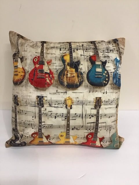 Multicolor Guitar Print Pillow