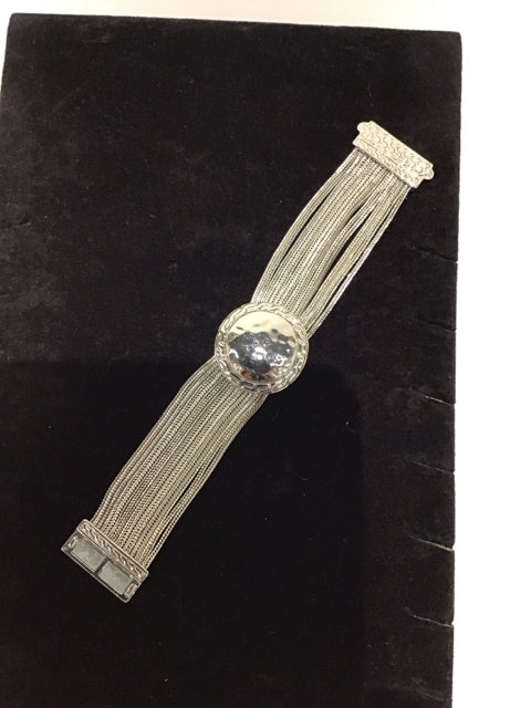 Silver Bracelet w/Hammered Centerpiece