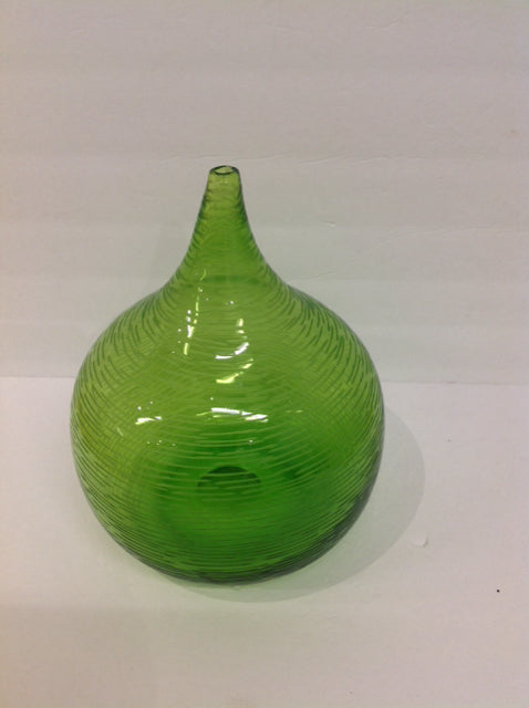 11" Etched Green Glass Vase w/Narrow Top