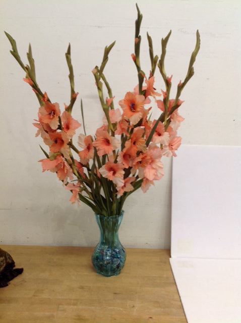 36" Silk Gladiolus Flowers w/Glass Vase