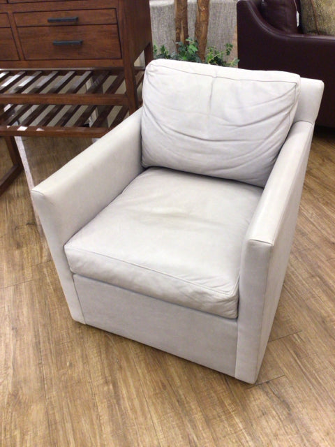 RH Oliver Grey Leather Track Arm Swivel Chair