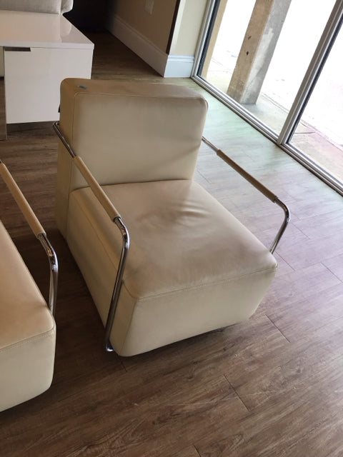 SOHO CONCEPT Reclining Beige Leather & Chrome Arm Chair