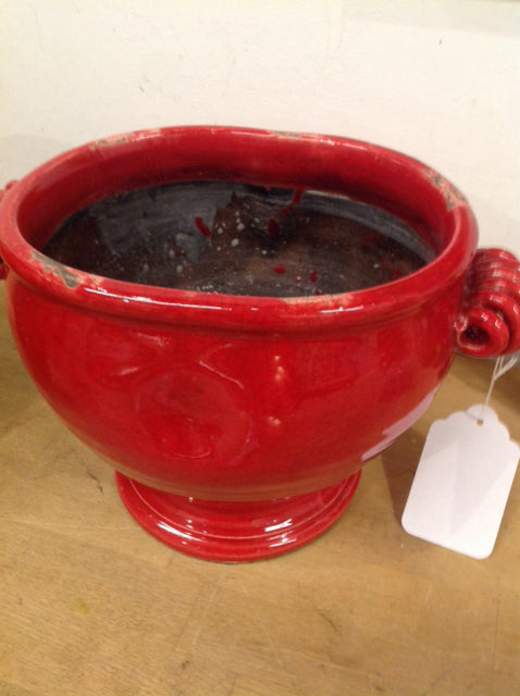 Planter- 9" Red Crackle Pottery