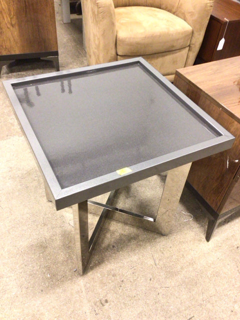 22 1/8" Square Grey Lacqured Accent Table
