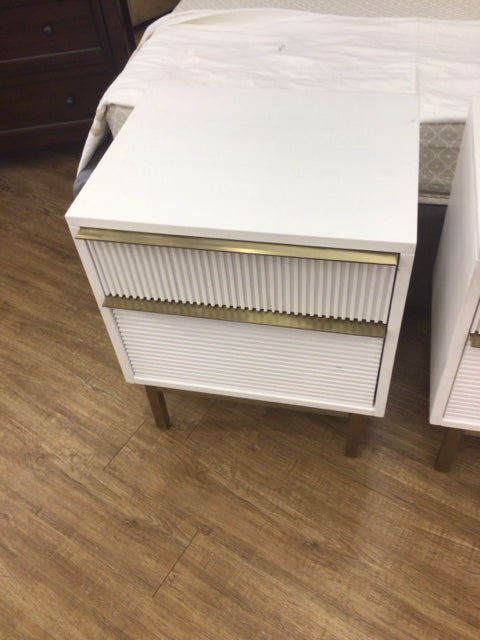 White Two Drawer Gold Handle Nightstand