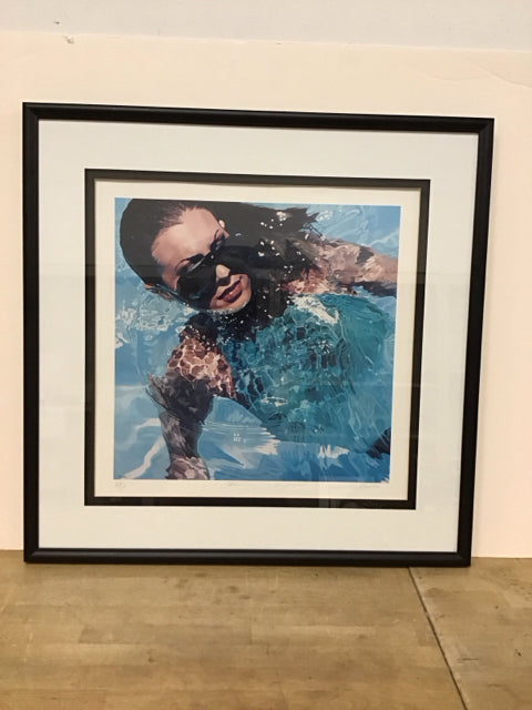 28"Sq Framed "Swimming in Sunglasses" Signed Maddox