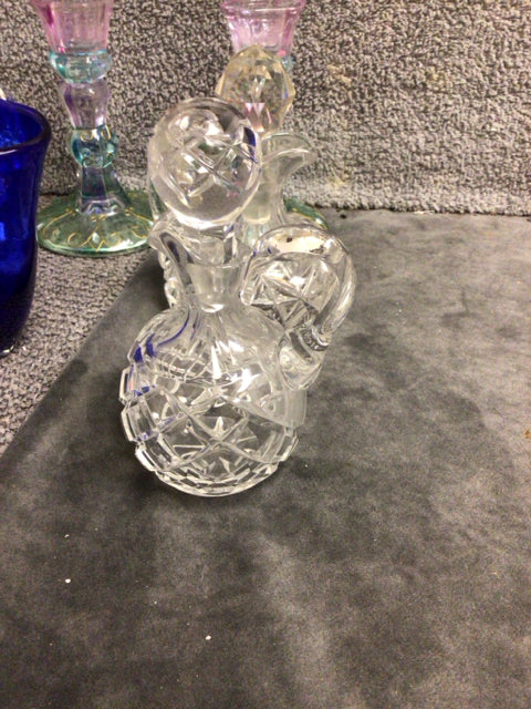Clear Cut Glass Small Decanter W/Lid