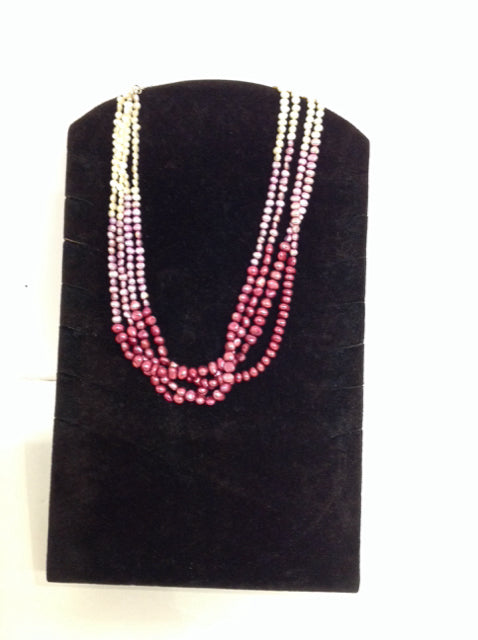Silver 4-Strand Pink Ombre Pearl Necklace