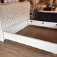 AS-IS White Leather Silver Nail Head Accent King Bed Frame(No Slats)