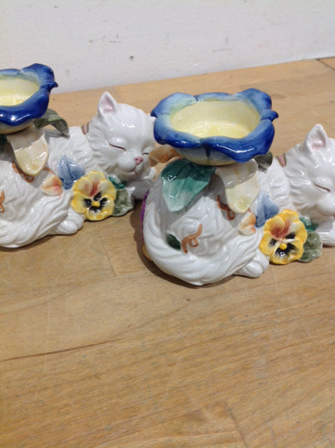 Candle Holders - Pair Of Ceramic Cats