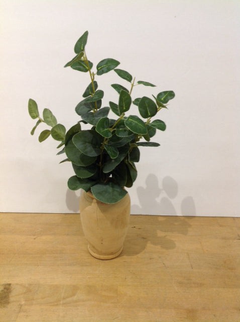 13" Wood Vase w/Artificial Leaves