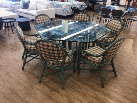 69" Mcguire Octagon Glass Top Dining Table W/6 Chairs