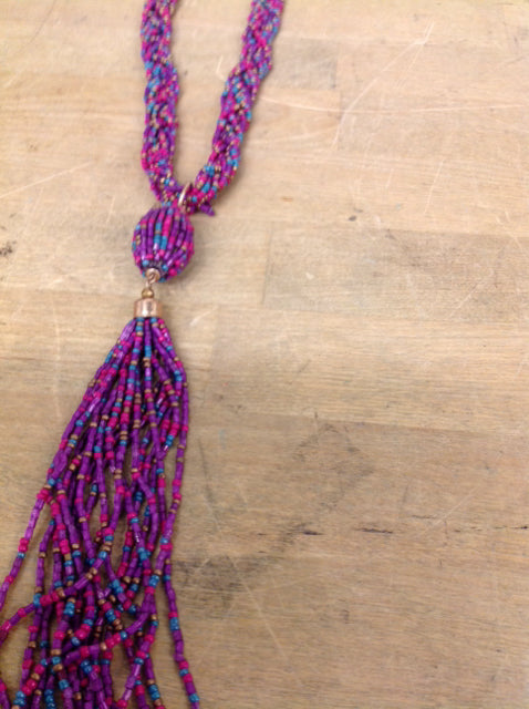 Necklace - Purple & Blue Beaded