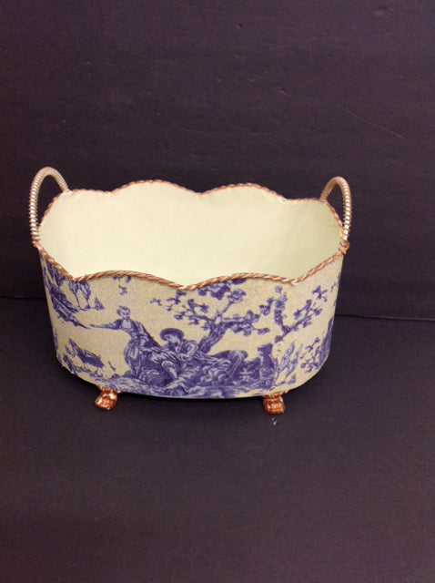 Cream/Blue Footed Metal Planter