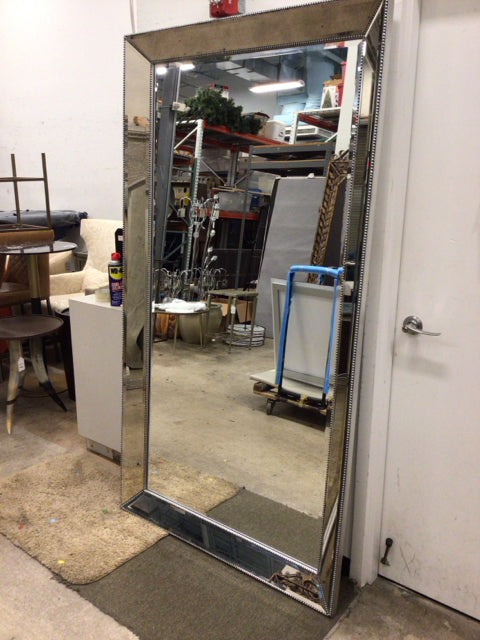 43 1/2" X 79 1/4" Silver Framed Beaded Trim Beveled Floor Mirror