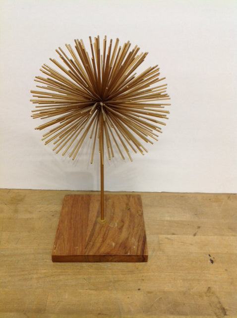 Gold Metal Abstract Sculpture on Base