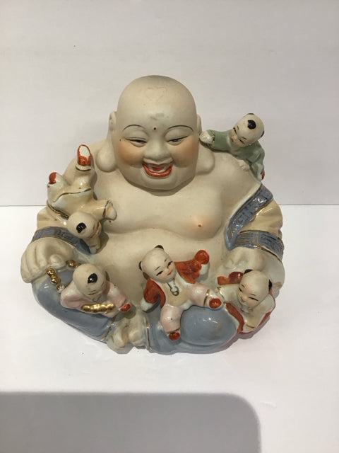 Ceramic Happy Buddha w/Children