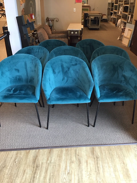 Set/8 Modani Teal Blue-Green Velvet Chairs