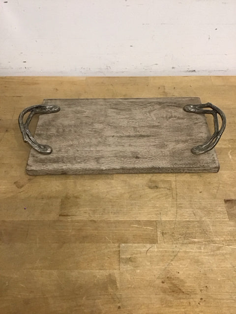 14" 8" Rustic Style Tray W/Metal Handles
