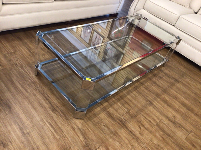 Two Tier Glass Top Chrome & Acrylic Coffee Table