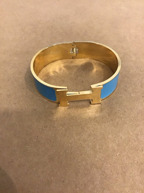 Hermes Like Turquoise Stainless Goldtone Bracelet