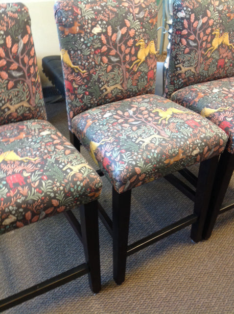 Set Of 3 Perigold Wood Custom Fabric Bar Stools