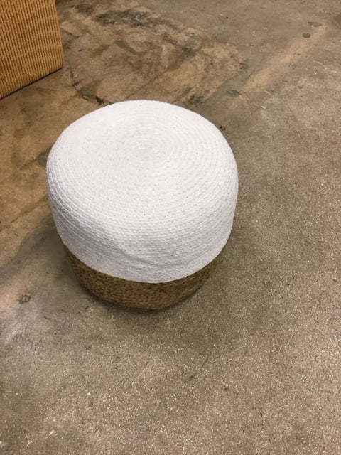 Rd Cream Fabric Ottoman w/Rope Base