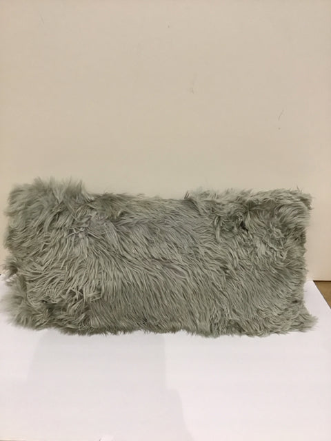 Grey Faux Fur Lumbar Pillow