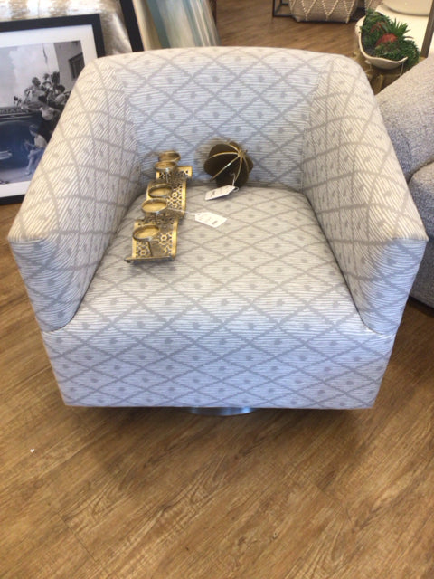 Grey & White Fabric Upholstered Swivel Chair