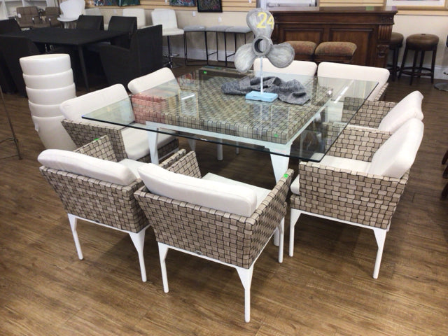 Skyline Design Brafta Collection Custom Glass Top Dining Table W/8 Chairs