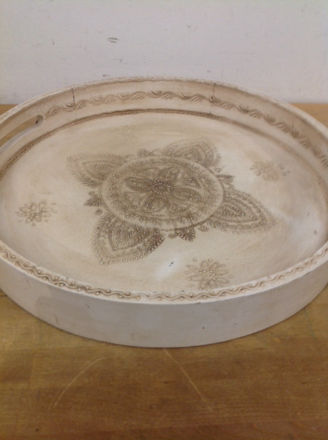 Tray- 19" Aged Wood Medallion