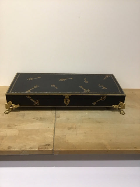 24x10 Footed Black Wood Box w/Painted Keys
