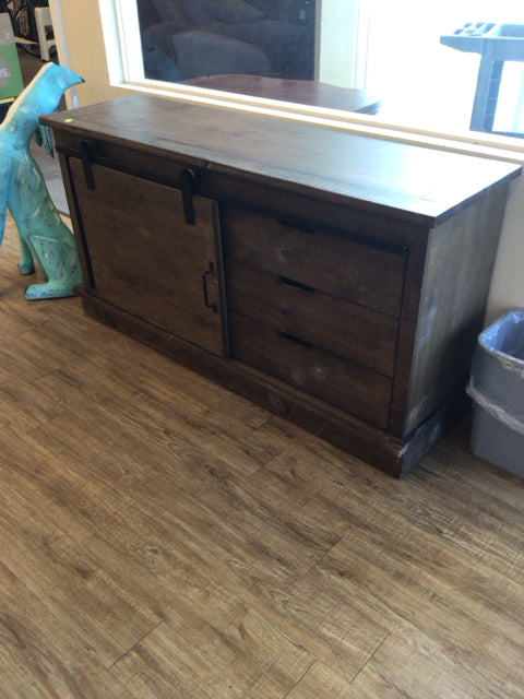 Rustic Wood Three Drawer/Sliding Door Side Board/Buffet