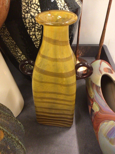 13" Yellow Striped Glass Vase