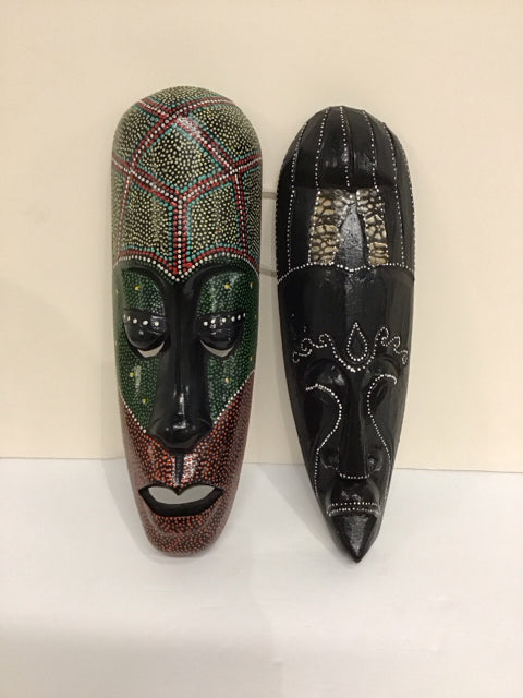 Pair Bahamian Wood Painted Face Masks