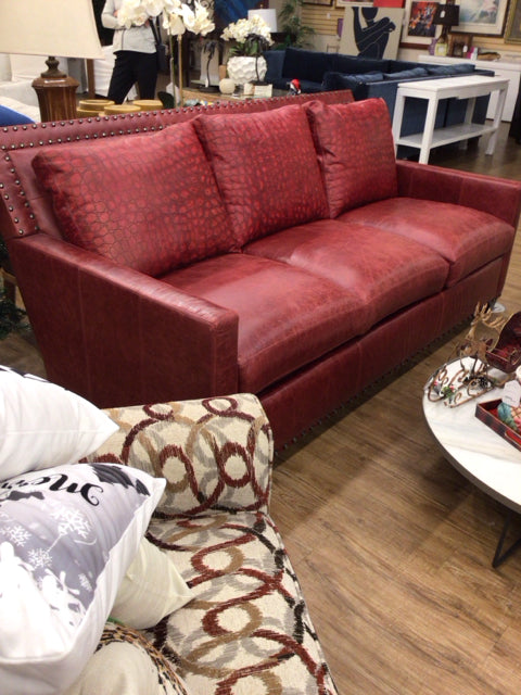 As-Is Massoud Red Leather High Back Sofa