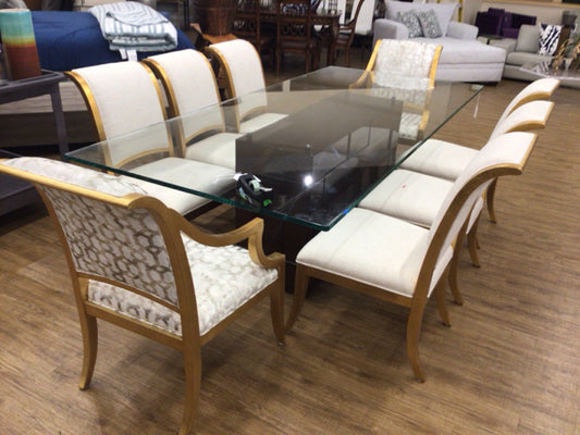 Set Of 8 Gold Framed Fabric Dining Chairs