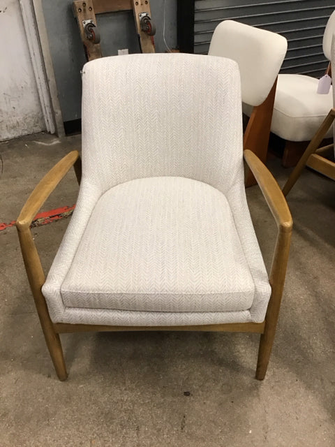 Tan Patterned Upholstered Wood Accent Chair