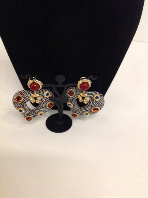 Heart Shaped Earrings w/Blue/Red Crystals