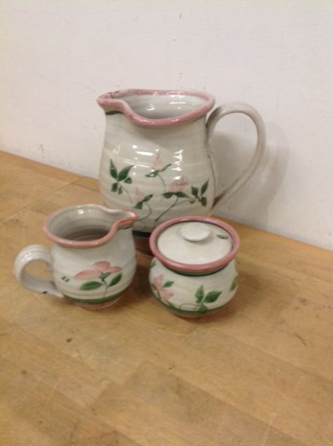 3 Pc Signed Pottery Pitcher Set