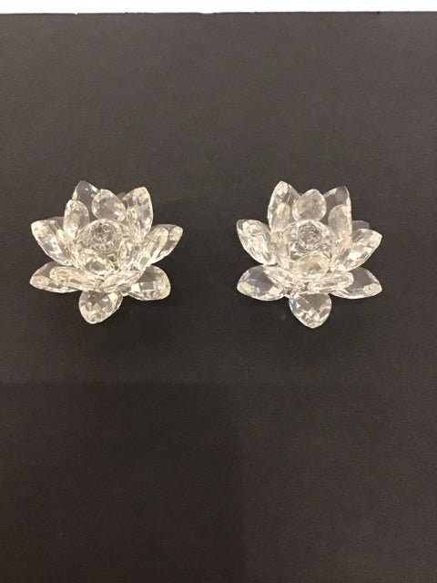 Pair Swarovski Crystal Water Lilies Candle Holders